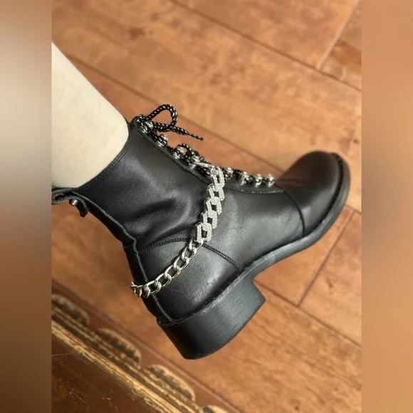 Zara Black Leather Combat Lace-Up Boots 7.5 - Picture 14 of 17